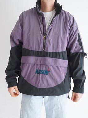 Vintage 80s Arson Purple Colour Block Anorak Jacket Outdoor Hiking Windbreaker L